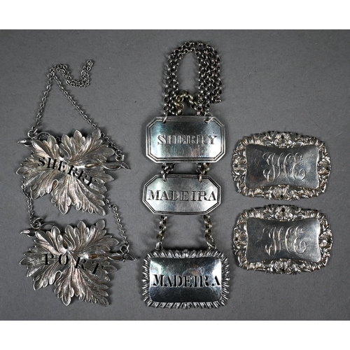 133 - Pair of Victorian silver 'leaf'-shaped decanter labels for Port and Sherry, Francis Clark, Birmingha... 