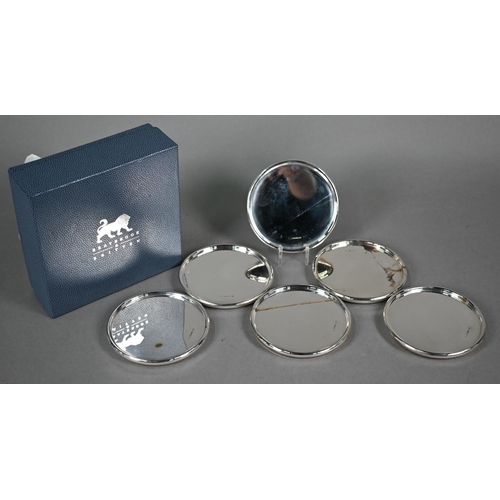 136 - Set of six weighted silver coasters, Practical Silverware, London 2000, 9cm; unused, in Braybrook &a... 