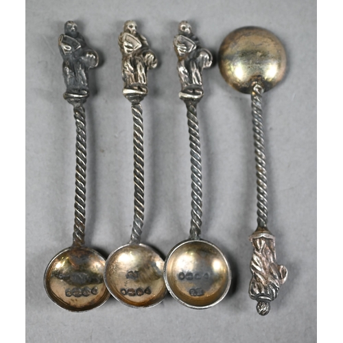 148 - Set of four Victorian silver salt spoons with gilt bowls, on twist stems with Apostle finials, Rober... 