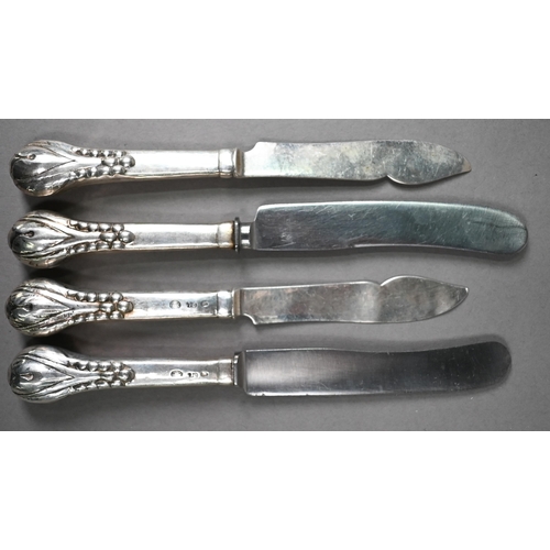 150 - Two pair of Danish silver-handled knives, Evald Nielsen, Copenhagen 1915/16 (fish knives with silver... 