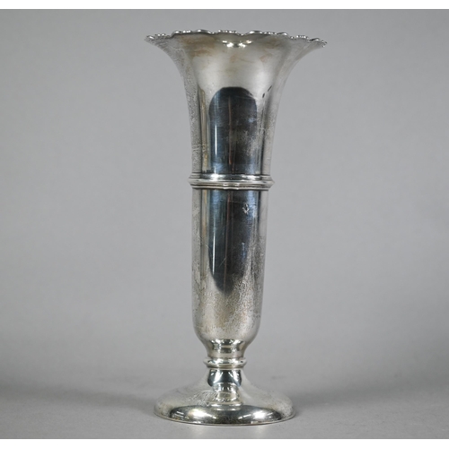 151 - Silver flute vase with scrolling rim, William Neale & Sons Ltd, Birmingham 1922, 6.9oz, 23cm