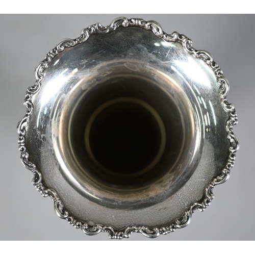 151 - Silver flute vase with scrolling rim, William Neale & Sons Ltd, Birmingham 1922, 6.9oz, 23cm