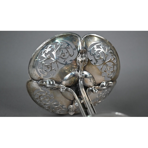 158 - Pair of silver comports with pierced quatrefoil top raised on Art Nouveau organic four-pillar stem a... 