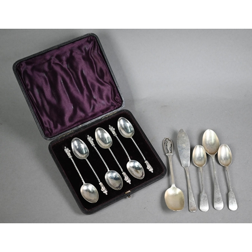 160 - Victorian cased set of six teaspoons with twist stems and figural finials, George Unite, Birmingham ... 