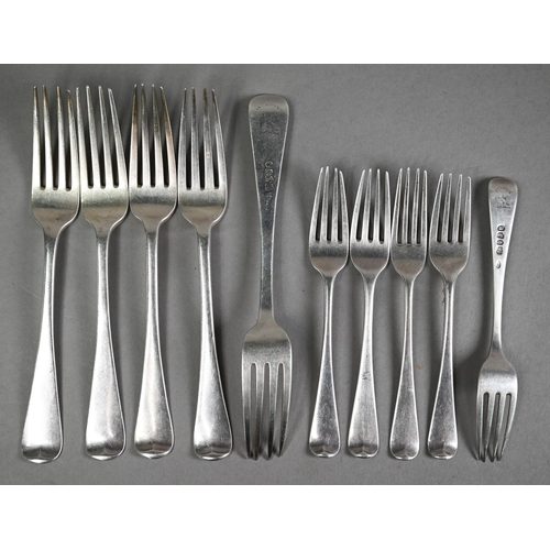 163 - Fourteen pieces of Georgian and William IV silver old English pattern flatware, including London and... 