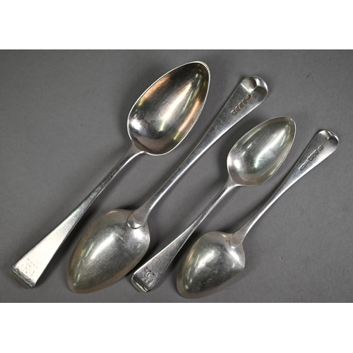 163 - Fourteen pieces of Georgian and William IV silver old English pattern flatware, including London and... 