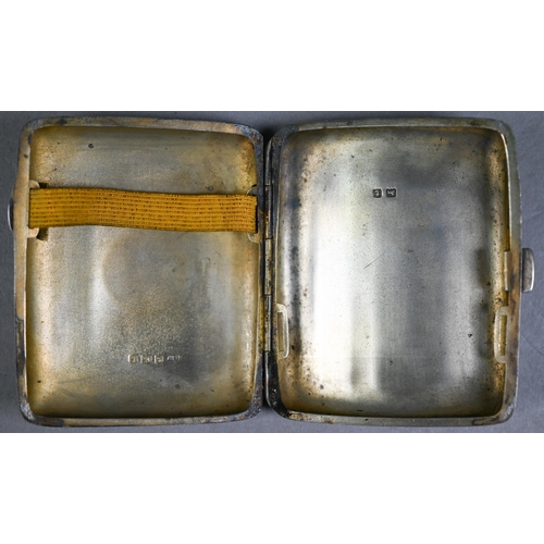 184 - Silver cigarette case, Birmingham 1918, to/w two Christmas spoons, John Pinches 1975/76, Harrods cas... 