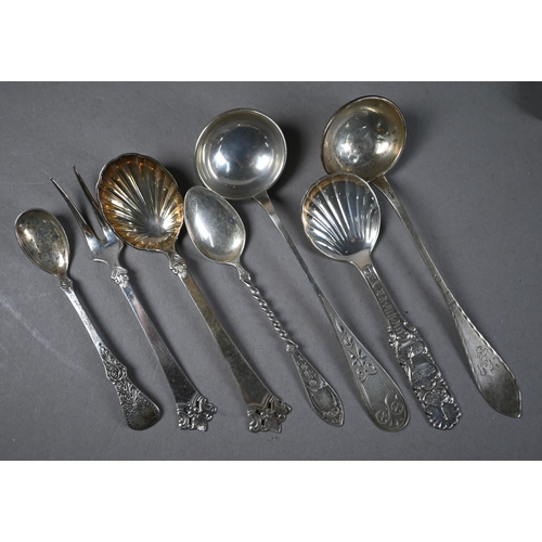 188 - Quantity of Norwegian .830 standard silver flatware, inc pastry slice, pair of sauce ladles, set of ... 