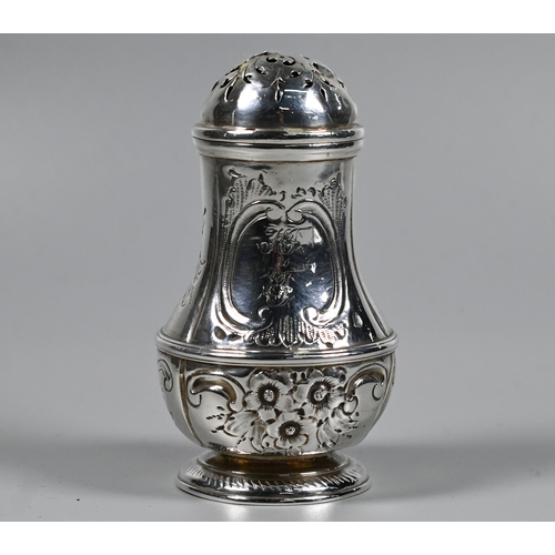 189 - George I silver baluster pounce-pot, Maker TF (possibly), London 1724, 2.1oz, 8.5cm, later engraved ... 