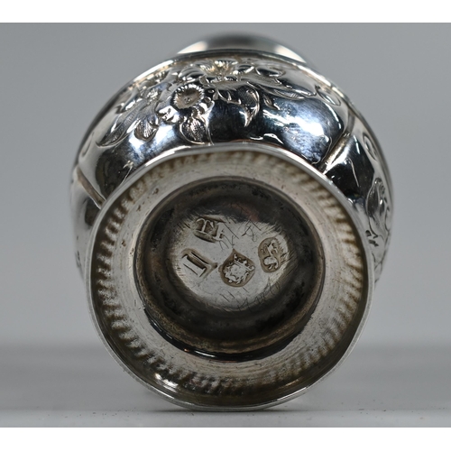 189 - George I silver baluster pounce-pot, Maker TF (possibly), London 1724, 2.1oz, 8.5cm, later engraved ... 