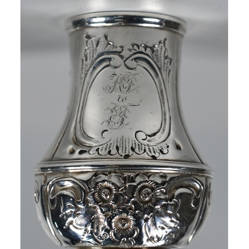 189 - George I silver baluster pounce-pot, Maker TF (possibly), London 1724, 2.1oz, 8.5cm, later engraved ... 