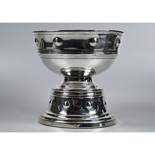 190 - Edwardian Arts & Crafts silver trophy bowl with repoussé bosses to the waist and base, on... 