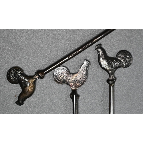 195 - Cased set of six Sterling cocktail sticks with cockerel finials