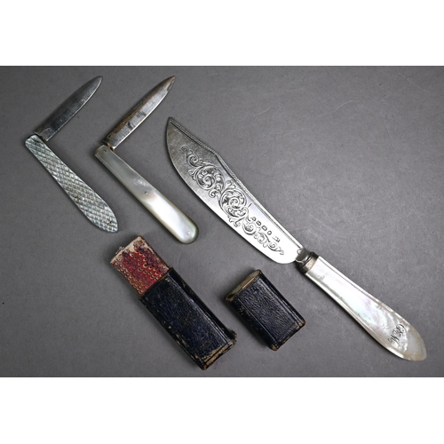 196A - Victorian silver-bladed penknife with mother of pearl handle, Sheffield 1861, to/w an electroplated ... 