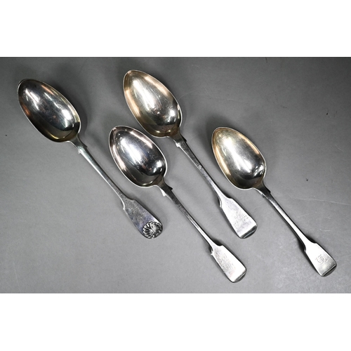 197 - Two Victorian silver fiddle pattern tablespoons, Exeter 1839/67, to/w a George IV example London 182... 