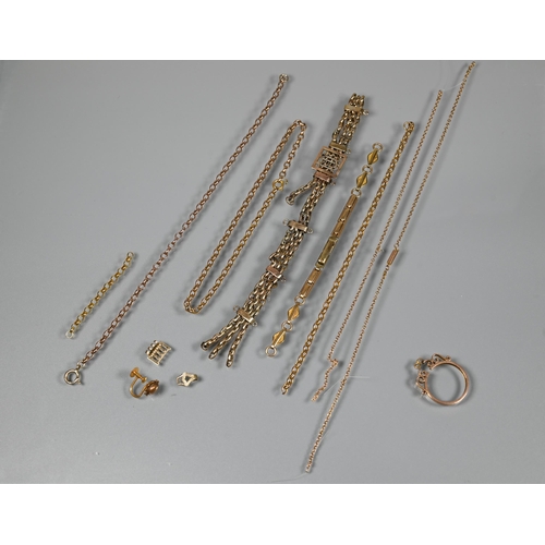 214 - A collection of 9ct old gold jewellery items including bracelets, chains etc all a/f, approx 37g all... 