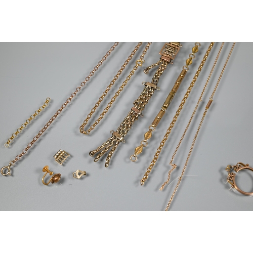 214 - A collection of 9ct old gold jewellery items including bracelets, chains etc all a/f, approx 37g all... 