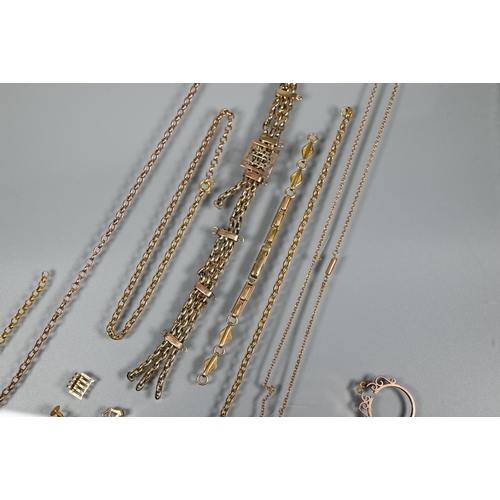 214 - A collection of 9ct old gold jewellery items including bracelets, chains etc all a/f, approx 37g all... 