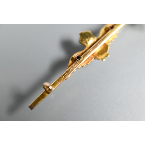 218 - A 9ct yellow gold and enamel RAF wings bar brooch, approx 3.2g all in