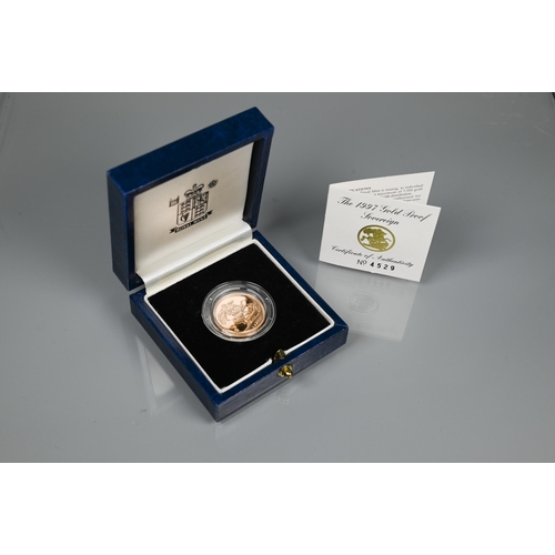 219 - A 1997 gold sovereign, cased and in box, c/w certificate of authenticity