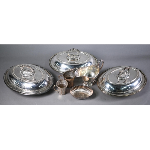 27 - Three oval entrée dishes and covers with detachable handles,, to/w a Mappin & Webb Prince... 