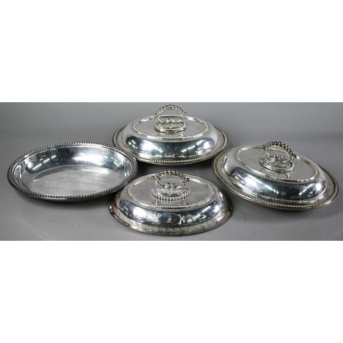 27 - Three oval entrée dishes and covers with detachable handles,, to/w a Mappin & Webb Prince... 
