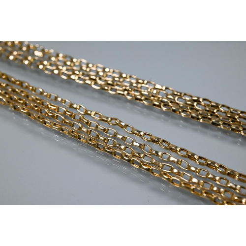 278 - An unmarked yellow metal double guard chain, 52 cm long, 23.5g