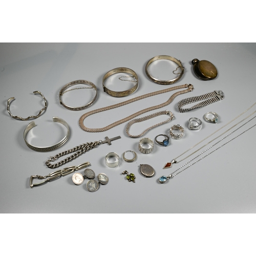 287 - Collection of mainly contemporary silver and white metal jewellery including bangles, rings, bracele... 