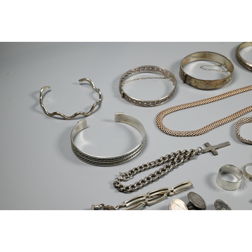 287 - Collection of mainly contemporary silver and white metal jewellery including bangles, rings, bracele... 