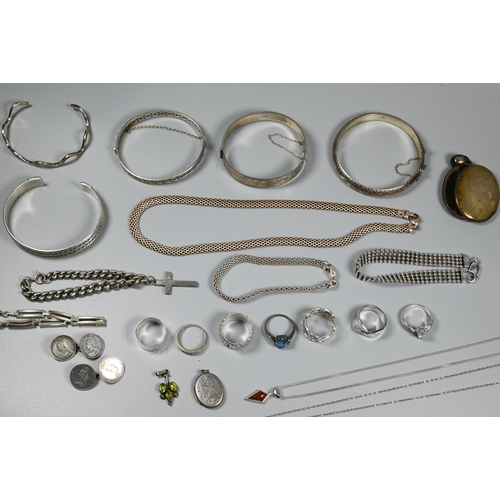 287 - Collection of mainly contemporary silver and white metal jewellery including bangles, rings, bracele... 