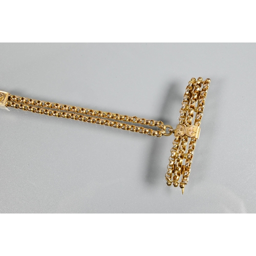 303 - A Victorian 9ct yellow gold double row short Albert, the double belcher chain with swivel to end, su... 