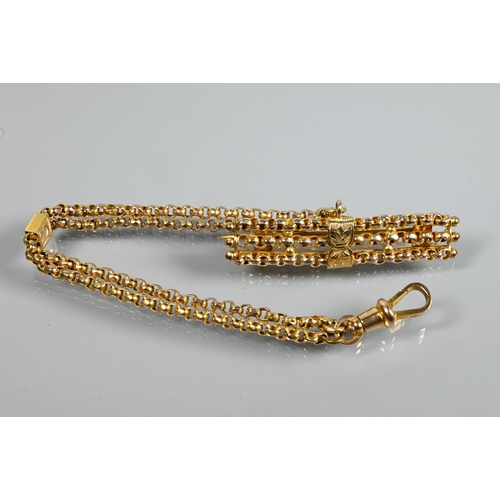 303 - A Victorian 9ct yellow gold double row short Albert, the double belcher chain with swivel to end, su... 