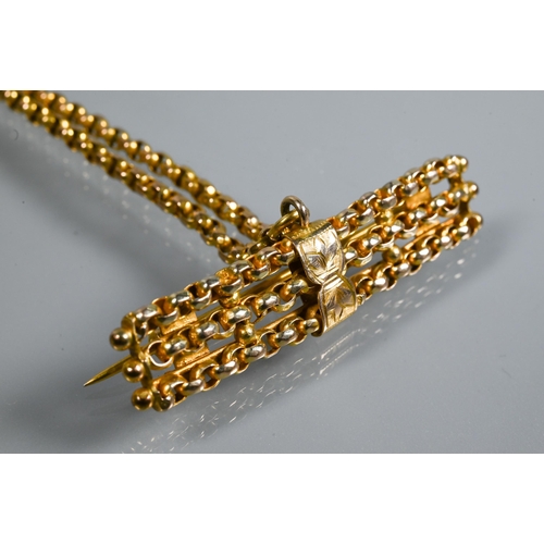 303 - A Victorian 9ct yellow gold double row short Albert, the double belcher chain with swivel to end, su... 