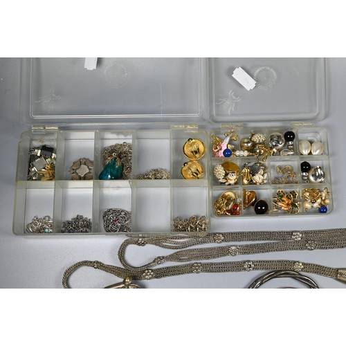 355 - Mixed box of mainly modern jewellery including bead necklaces, earrings, brooches etc