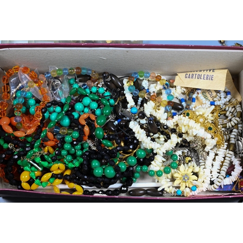 355 - Mixed box of mainly modern jewellery including bead necklaces, earrings, brooches etc