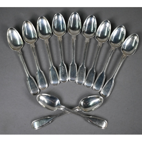36 - Part set of eleven early Victorian silver fiddle & thread teaspoons, William Eaton, London 1838,... 