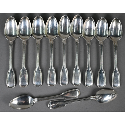 36 - Part set of eleven early Victorian silver fiddle & thread teaspoons, William Eaton, London 1838,... 