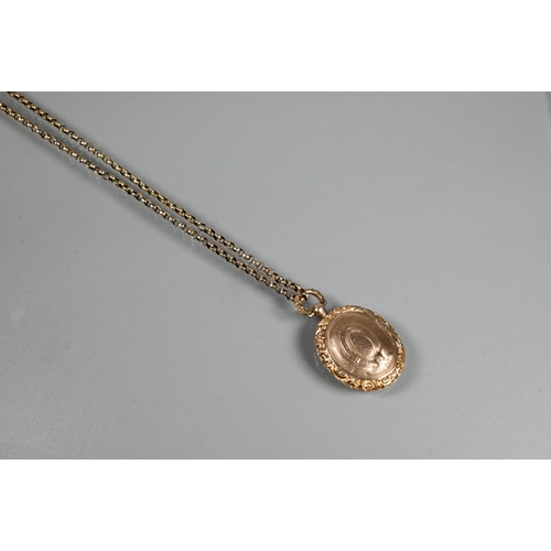 376 - A 9ct rose gold belcher chain, 21 cm long (closed) c/w oval double locket approx 11.7g all in (2)