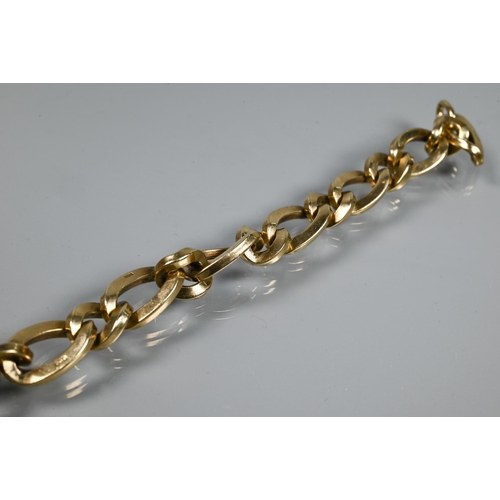 381 - A 9ct yellow gold bracelet formed of elongated open square-edged oval links with curb links between,... 