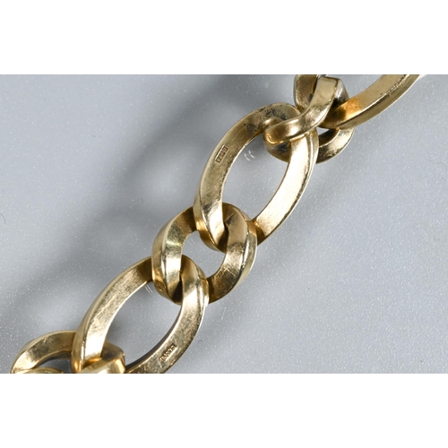 381 - A 9ct yellow gold bracelet formed of elongated open square-edged oval links with curb links between,... 