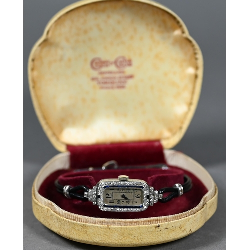 384 - A lady's unmarked white and yellow metal Art Deco cocktail watch with 17-jewel Swiss movement and el... 