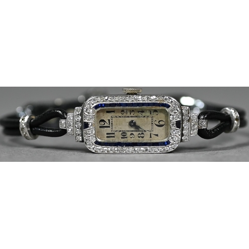 384 - A lady's unmarked white and yellow metal Art Deco cocktail watch with 17-jewel Swiss movement and el... 