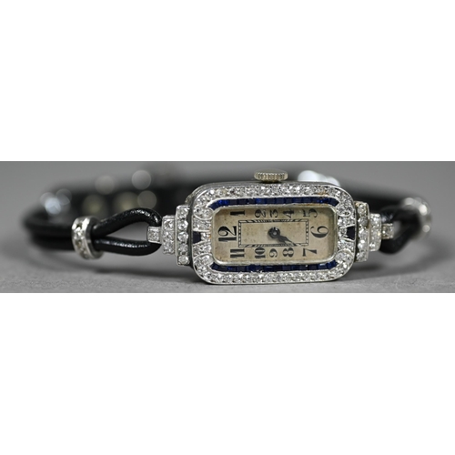 384 - A lady's unmarked white and yellow metal Art Deco cocktail watch with 17-jewel Swiss movement and el... 