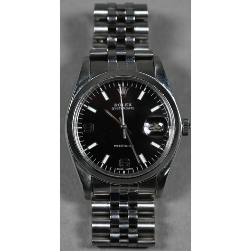 385 - WITHDRAWN A gentleman's stainless steel Rolex Oysterdate Precision wristwatch with black dial, model... 