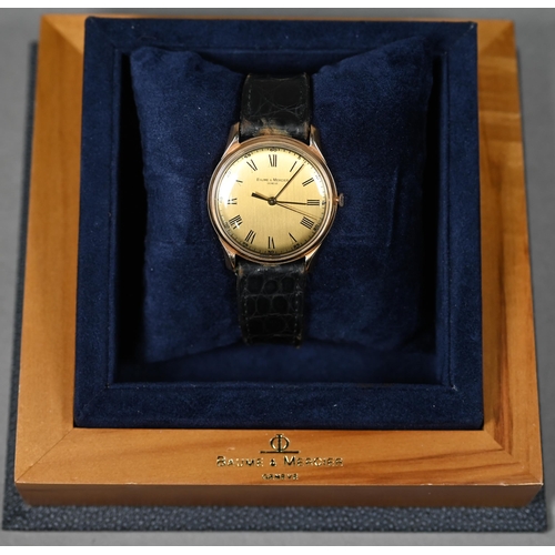 386A - A gentleman's 18kt gold Baume & Mercier (Geneva) wristwatch with 17-jewel movement and brushed g... 