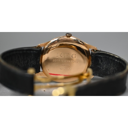 386A - A gentleman's 18kt gold Baume & Mercier (Geneva) wristwatch with 17-jewel movement and brushed g... 