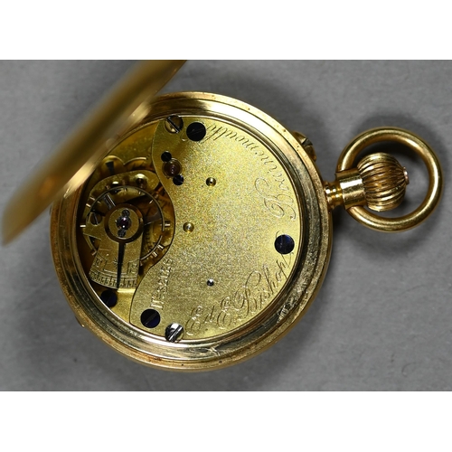 389 - An Edwardian lady's 18ct gold half-hunter fob watch with top-wind movement no 32028 by Edward E Bish... 