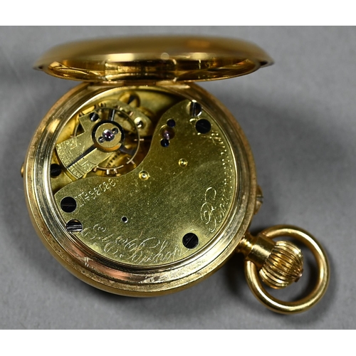 389 - An Edwardian lady's 18ct gold half-hunter fob watch with top-wind movement no 32028 by Edward E Bish... 