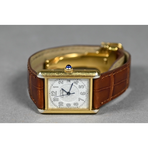 393 - Must de Cartier vermeil (silver gilt) Tank wristwatch with 21 x 18 mm cream dial and cabochon spinel... 