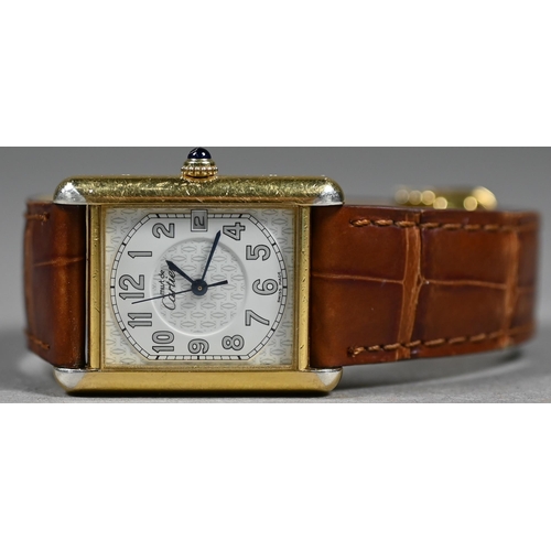 393 - Must de Cartier vermeil (silver gilt) Tank wristwatch with 21 x 18 mm cream dial and cabochon spinel... 